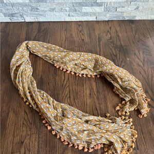 Floral Mustard Scarf with Tassels